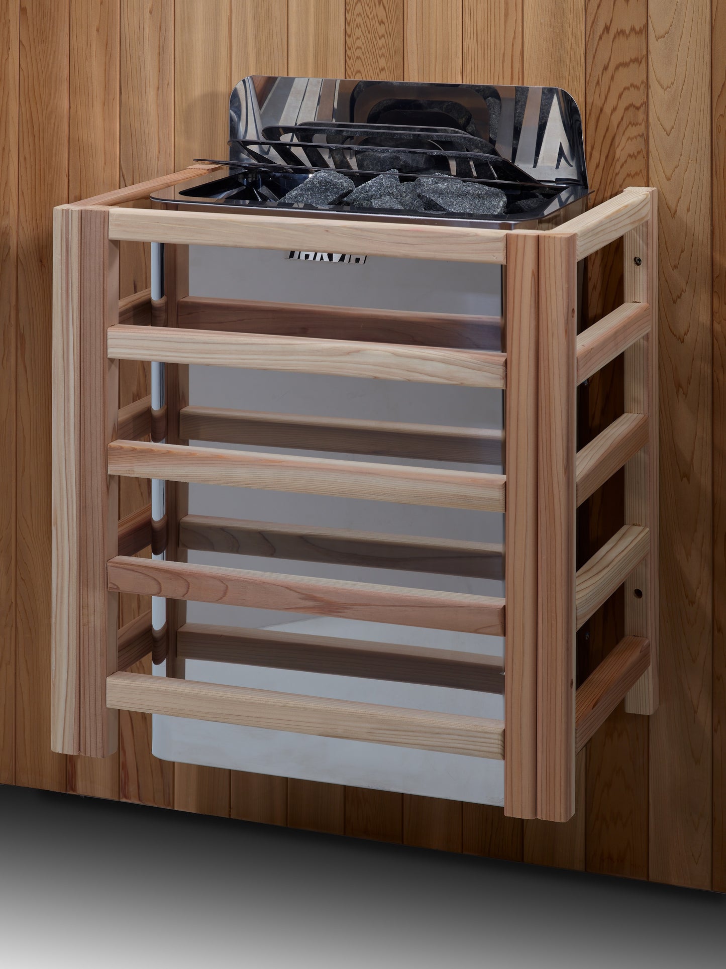 Golden Designs Visby 3 Person Hybrid (PureTech™ Full Spectrum IR or Traditional Stove) Outdoor Sauna - Canadian Red Cedar Interior
