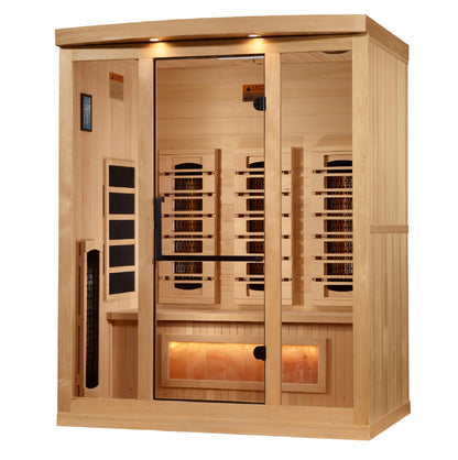 Golden Designs 3-Person Full Spectrum PureTech™ Near Zero EMF FAR Infrared Sauna with Himalayan Salt Bar (Canadian Hemlock)