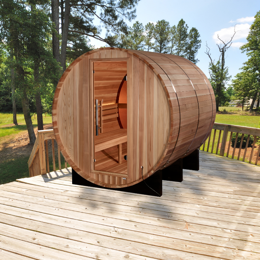 Golden Designs "Zurich" 4 Person Barrel with Bronze Privacy View - Traditional Sauna -  Pacific Cedar